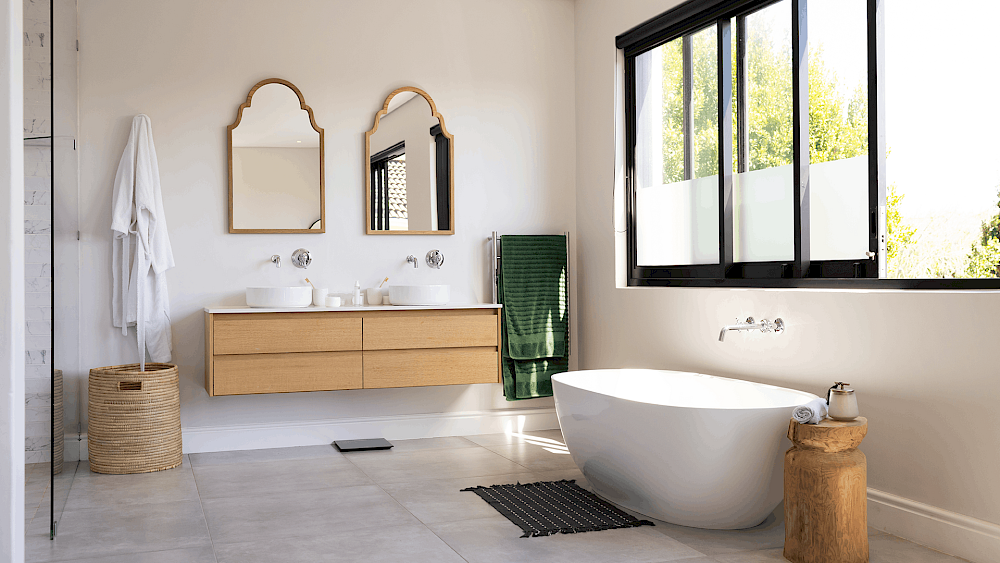 Bathroom designer planning modern bathroom layout - request a quote