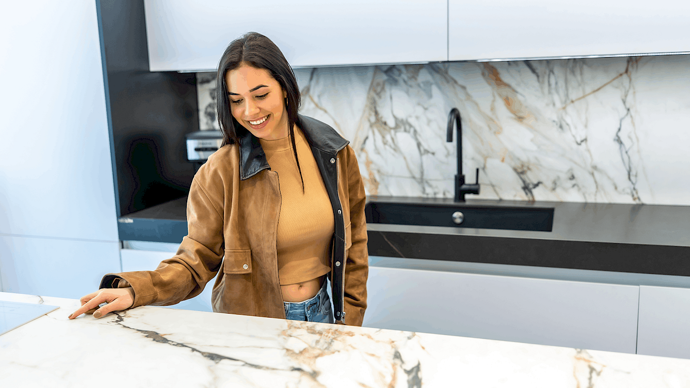 Stone kitchen worktop fitted in modern kitchen - request a quote